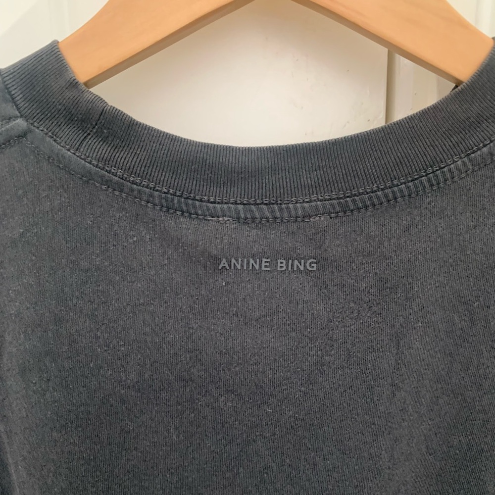Anine Bing Charcoal Gray Short Sleeve Graphic Tee with White Leopard Motif - Picture 11 of 14